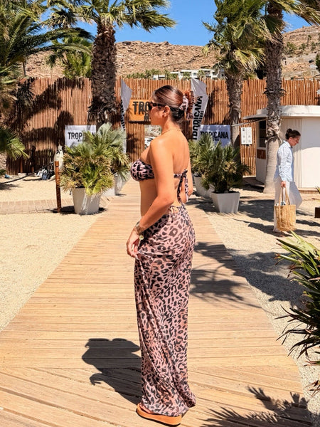 Leopard Print Swimsuit With Skirt In Brown