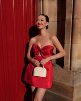 Alexa Red Bow Mini Dress - Alamode By Akanksha
