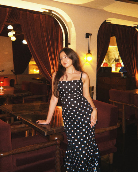 Sakura Polka Maxi Dress With Scarf
