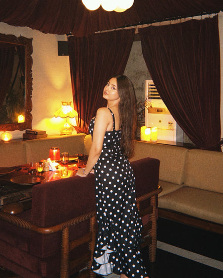Sakura Polka Maxi Dress With Scarf