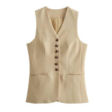 Cynthia Statement Vest Suit with Skirt In Beige