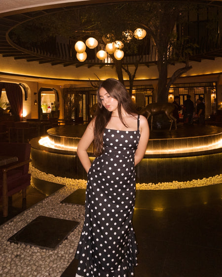 Sakura Polka Maxi Dress With Scarf
