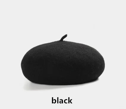 Woolen Soft Felt Beret Hats In Black