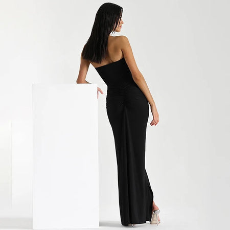 Keya Bodycon Midi Dress with Ruffle In Black