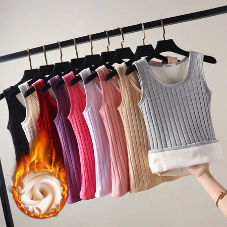 Roy Warm Tank Tops with Fleece Lining In Beige