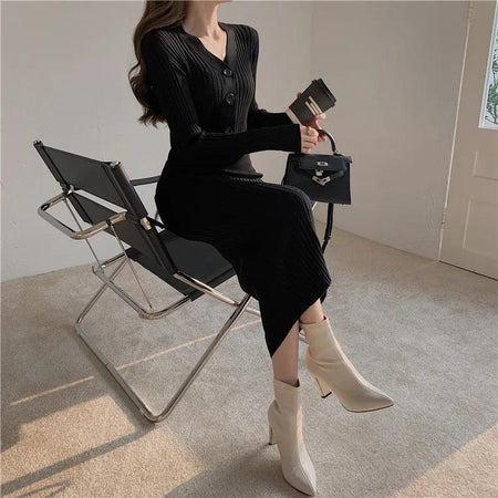 Black - Bethany Woolen Bodycon Dress