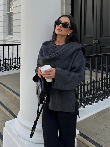 Essie Vintage Woolen Short Coat With Scarf In Grey