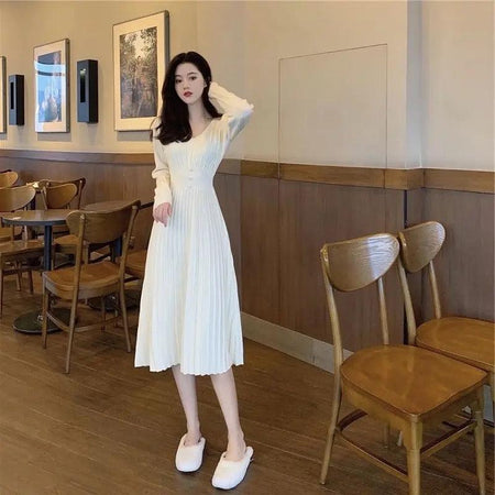 Beige - Louisa Woolen A-Line Dress