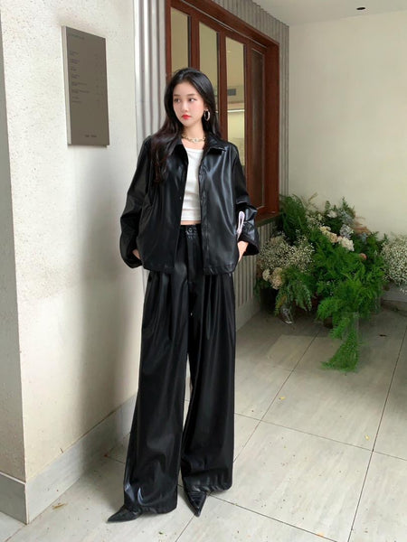 Black - Biro Leather Premium Coord Set - 2
