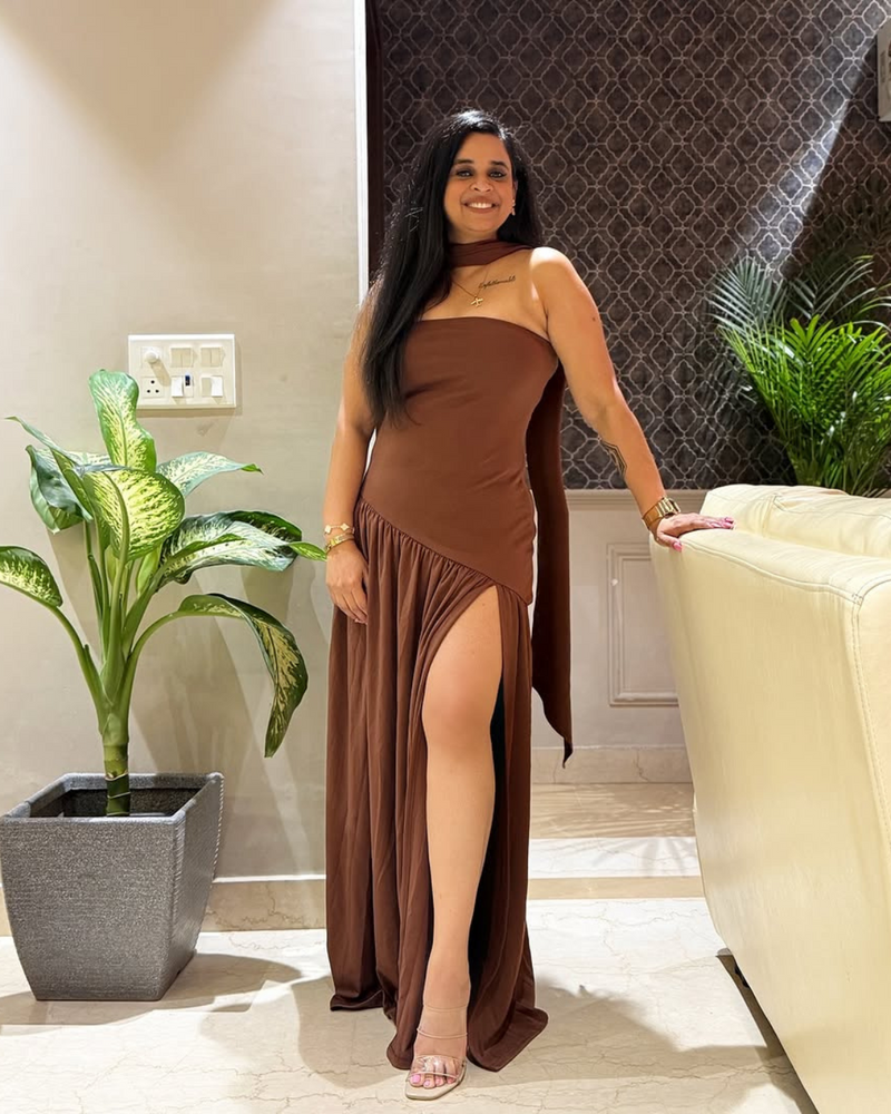 Sofiya Offshoulder Slit Maxi Dress With Scarf