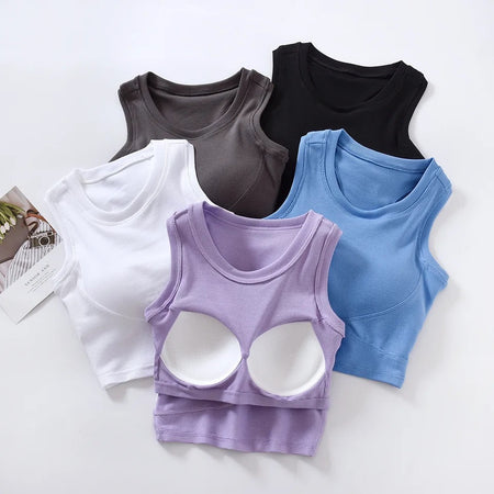 Baco Tank Tops with Inbuilt Bra In Pink
