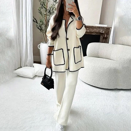 White - Gary Luxe Winter Coord Set - Set of Top and Pants