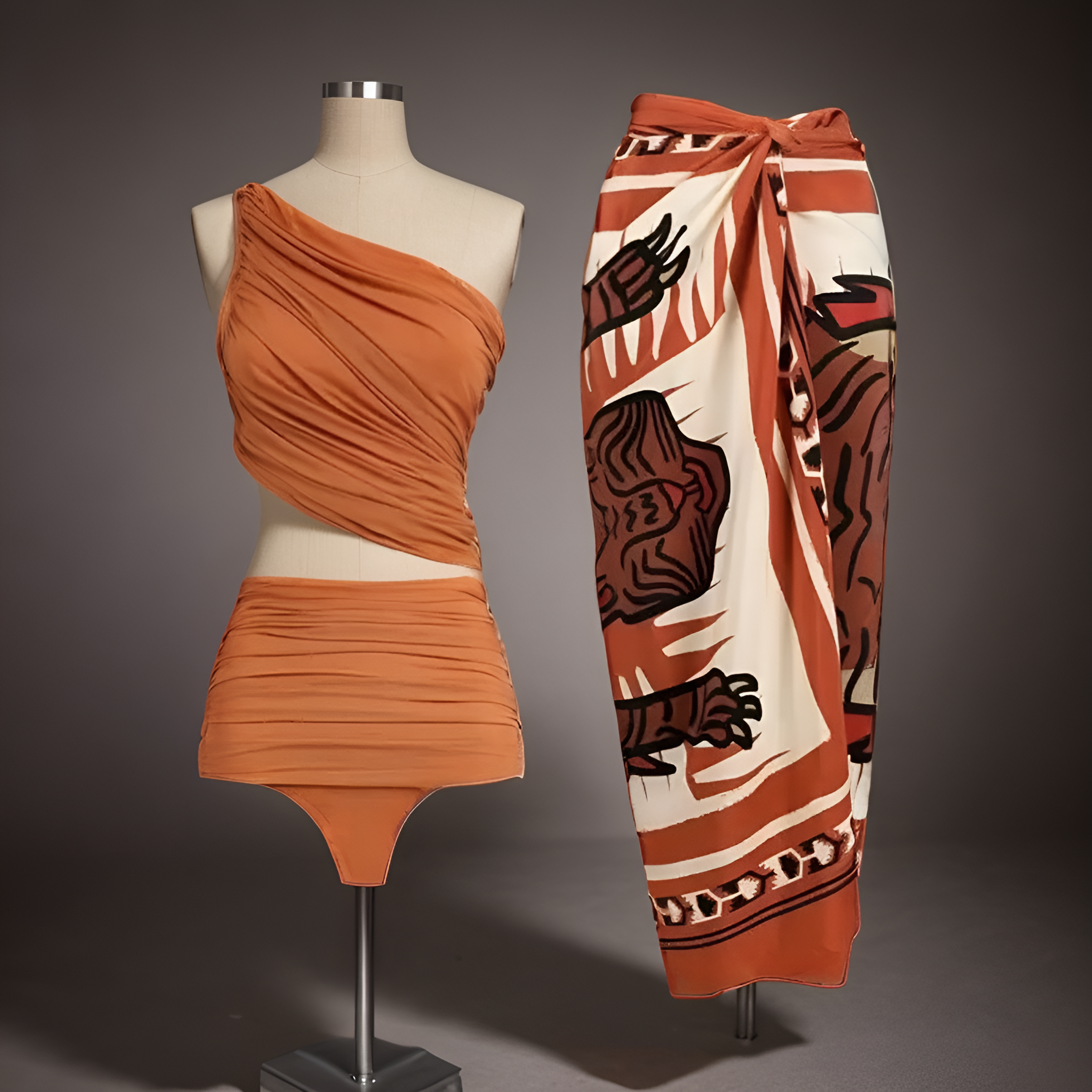 Kairo Luxe Swimsuit with Sarong Skirt In Rust