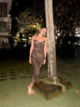 Leopard Print Bodycon Midi Dress In Brown