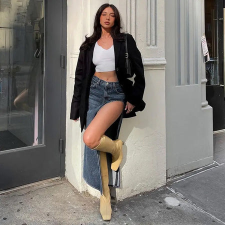 Yeti Maxi Trending Denim Skirt In Blue