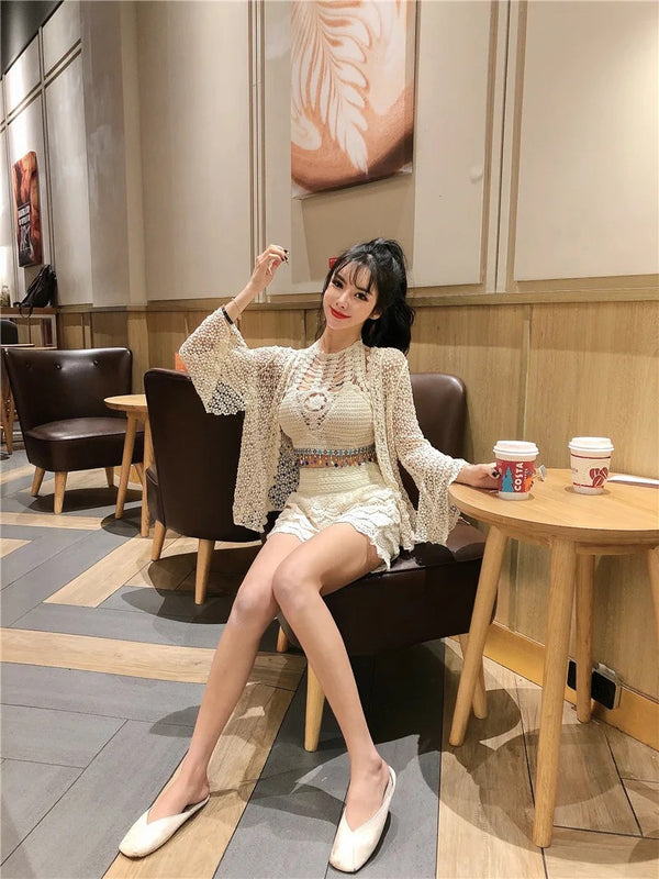Maya 3 Piece Coord Set - Resortwear Set In Beige