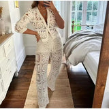 Laysha Crochet Holiday Coord - Resortwear In Beige