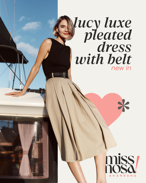 Lucy Luxe Elegant Pleated Dress With Belt In Black