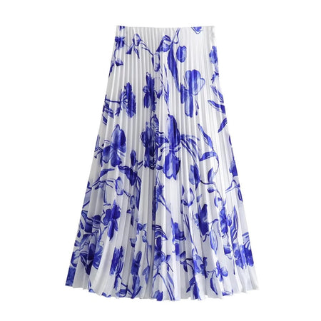 Mykonos Summer Floral Pleated Coord in White and Blue