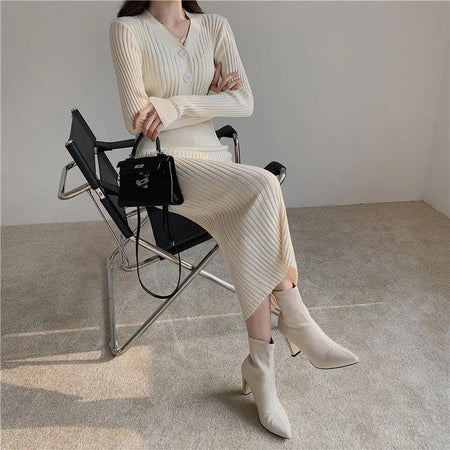 Beige - Bethany Woolen Bodycon Dress
