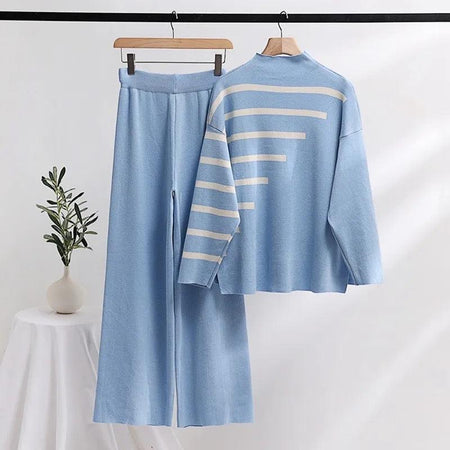 Blue - Mario Striped Woolen Coord Set