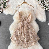 Jarold Mesh Detail Party Dress in Beige - Alamode By Akanksha