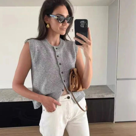 Grey - Casa Statement Vest Summer Tops
