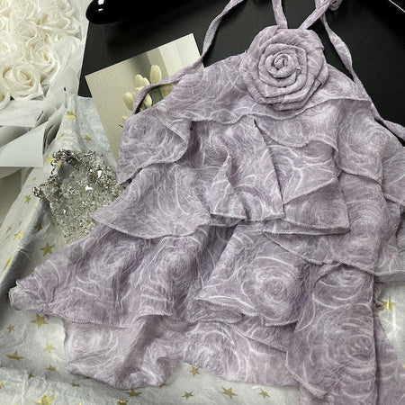 Purple - Reya Ruffled Rosette Blouse