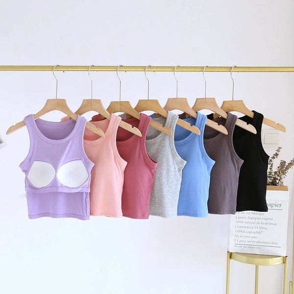 Luked Tank Tops with Inbuilt Bra In Peach