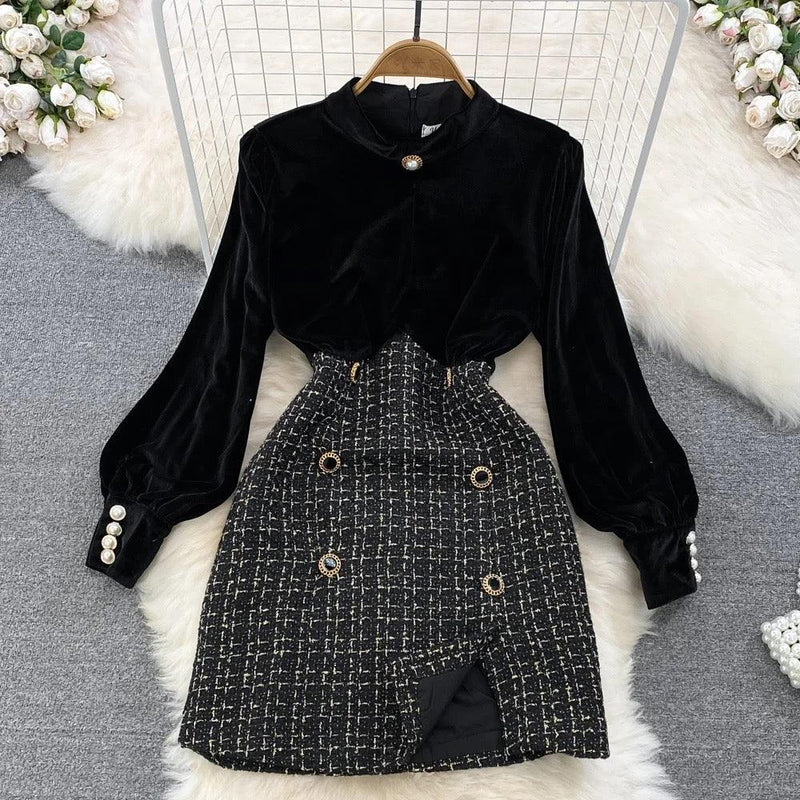 Reina Velvet and Tweed Dress - Alamode By Akanksha