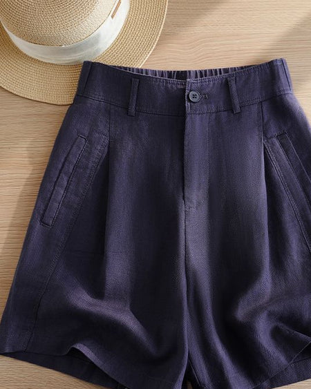 Aanvi Statement Shorts - flat-lay angled shot, navy - Miss Mosa By Akanksha