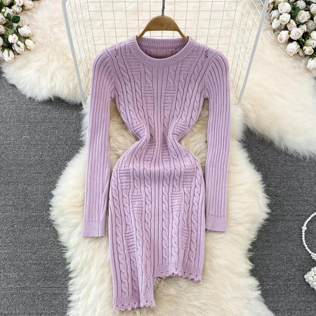 Aaron Knitted Bodycon Dress - front shot on hanger, purple - Miss Mosa By Akanksha