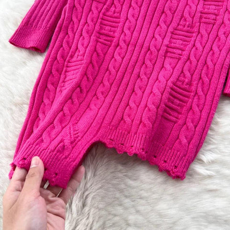 Aaron Knitted Bodycon Dress - close-up of hem, pink - Miss Mosa By Akanksha