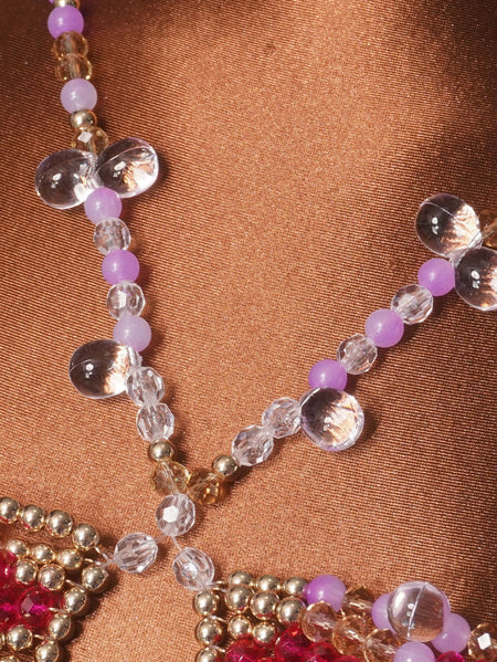 Aava Beads Bralette Top - close-up detail shot, clear, purple and gold beaded - Miss Mosa By Akanksha
