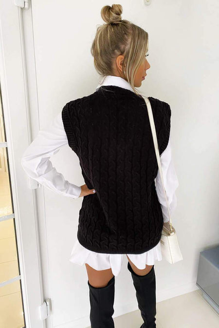 Aayla Two Piece Shirt & Knit Vest Sweater - back shot on model, black - Miss Mosa By Akanksha