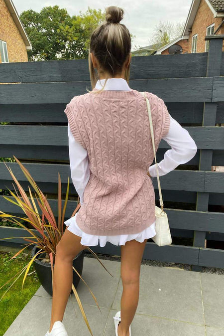 Aayla Two Piece Shirt & Knit Vest Sweater - back shot on model, pink - Miss Mosa By Akanksha