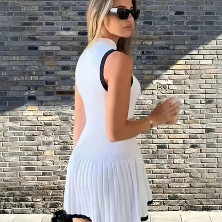 Abby Luxe Short Knit Dress - side shot on model, white and black - Miss Mosa By Akanksha