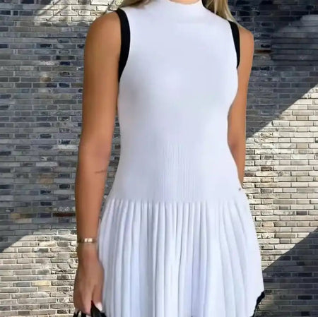 Abby Luxe Short Knit Dress - front shot on model, white and black - Miss Mosa By Akanksha