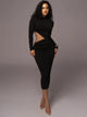 Abecca Bodycon Midi Dress - front shot on model, black - Miss Mosa By Akanksha