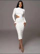 Abecca Bodycon Midi Dress - lifestyle shot on model, white - Miss Mosa By Akanksha