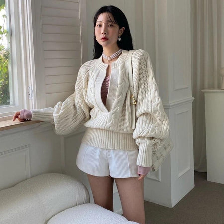 Abesca Luxury Knitted Sweaters - lifestyle shot on model, cream - Miss Mosa By Akanksha