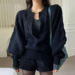 Abesca Luxury Knitted Sweaters - front shot on model, black - Miss Mosa By Akanksha