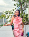 Abigail Statement Dress In Pink - lifestyle shot on model, pink - Miss Mosa By Akanksha