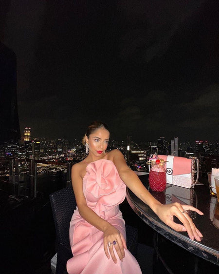 Abigail Statement Dress In Pink - lifestyle shot on model, pink - Miss Mosa By Akanksha