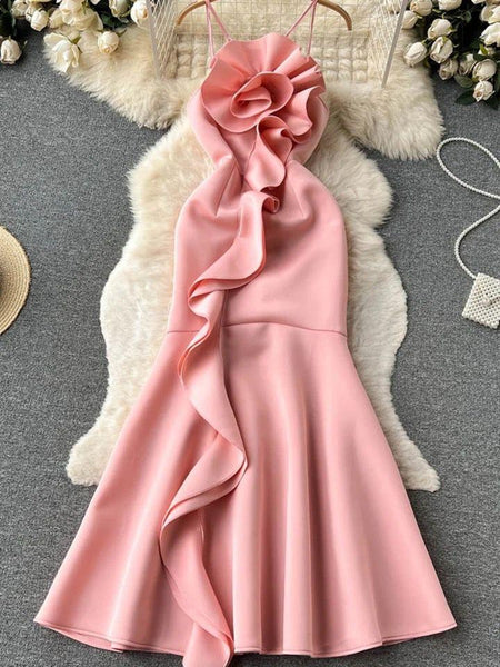 Abigail Statement Dress In Pink - styled flat-lay shot, pink - Miss Mosa By Akanksha