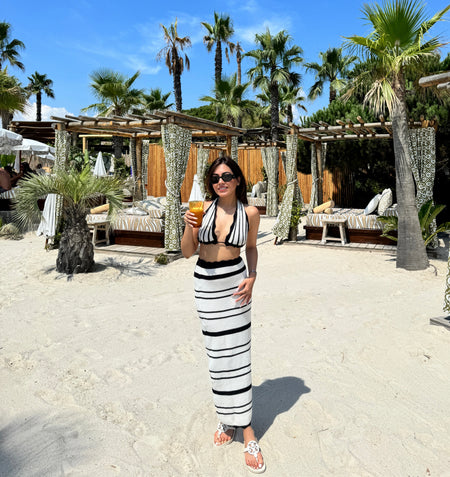 Abisca Crochet Holiday Coord - Resortwear In White - lifestyle shot on model, white - Miss Mosa By Akanksha