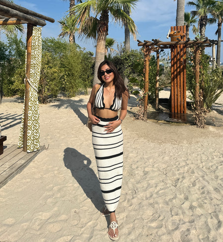 Abisca Crochet Holiday Coord - Resortwear In White - lifestyle shot on model, white - Miss Mosa By Akanksha