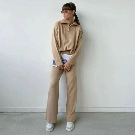 Abra Luxe Winter Coord Set - Tracksuit - full-length front shot on model, beige - Miss Mosa By Akanksha