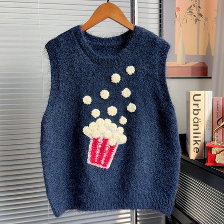 Abriana Embroidered Woolen Sweater - flat-lay shot, navy blue - Miss Mosa By Akanksha