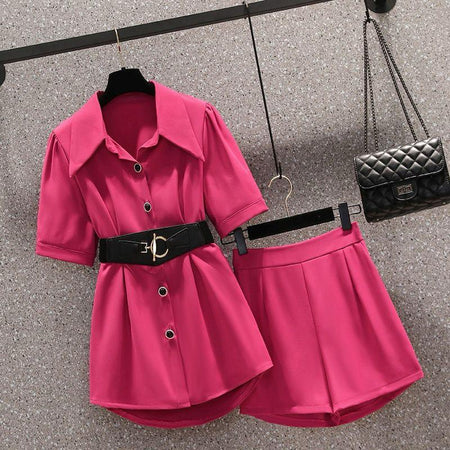 Absidee Coord Set with Belt - styled flat-lay shot, pink - Miss Mosa By Akanksha